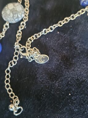 Silver-Tone Women’s Charm Necklace with Blue Beads